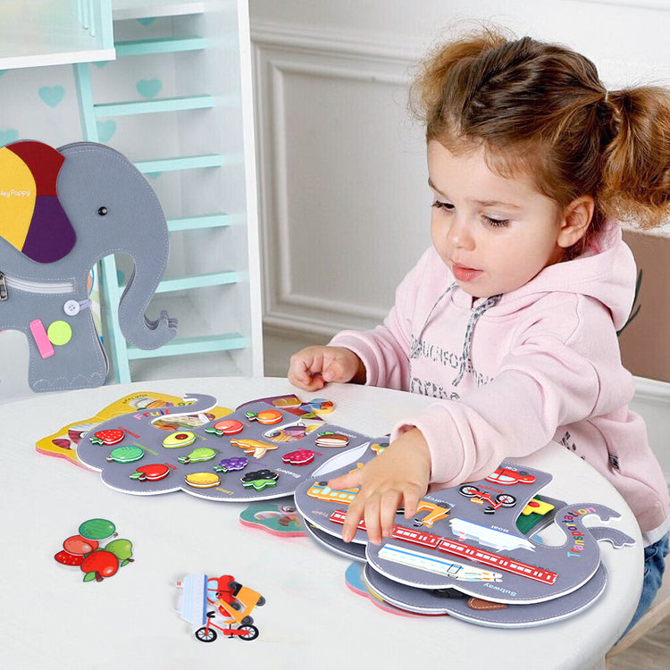 Kids playing elephant busy book
