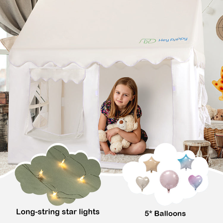 Tent with star lights and balloons