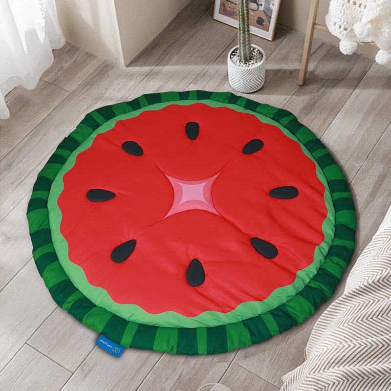 Overhead view of watermelon gym mat.