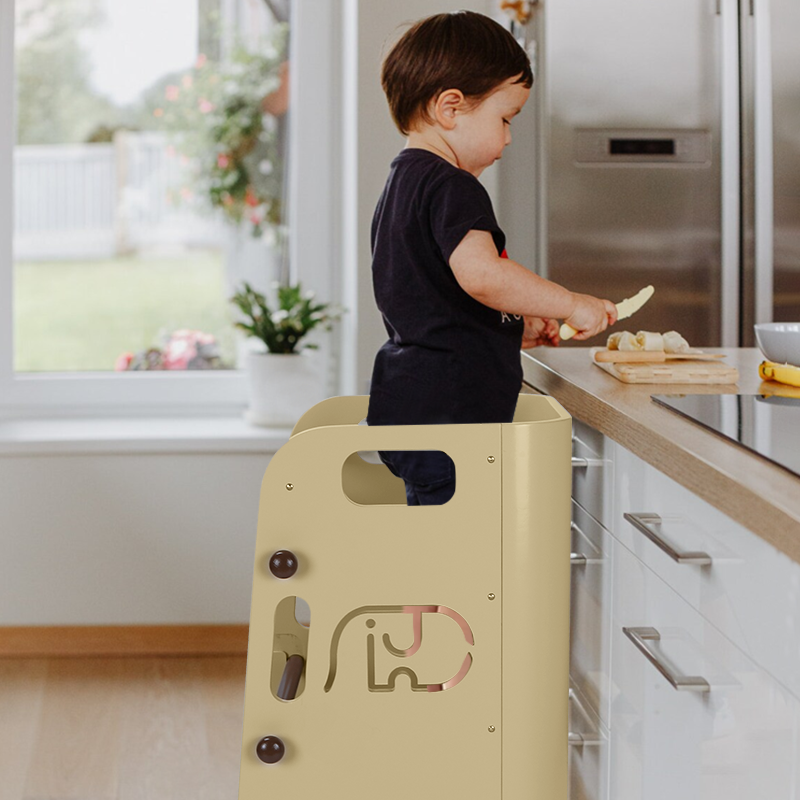 Side view of Beige Heypappy Toddler Helper tower