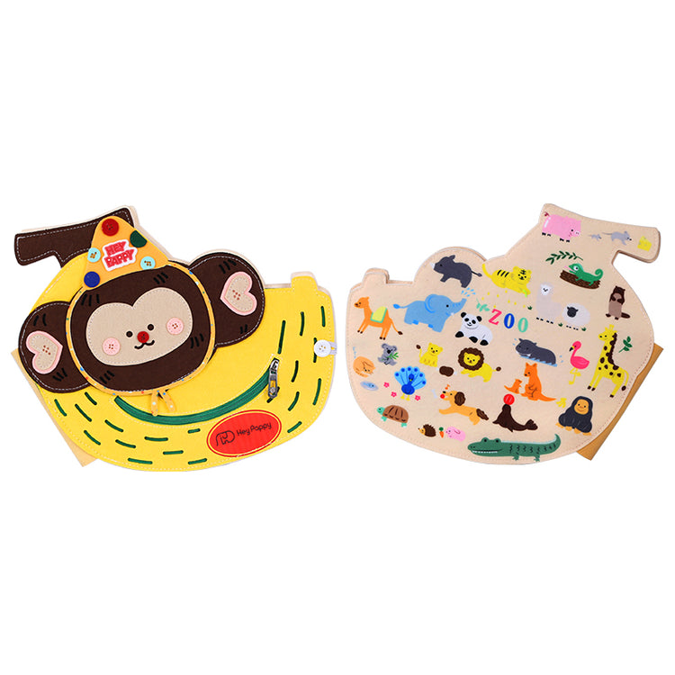 front and back view of monkey busy book