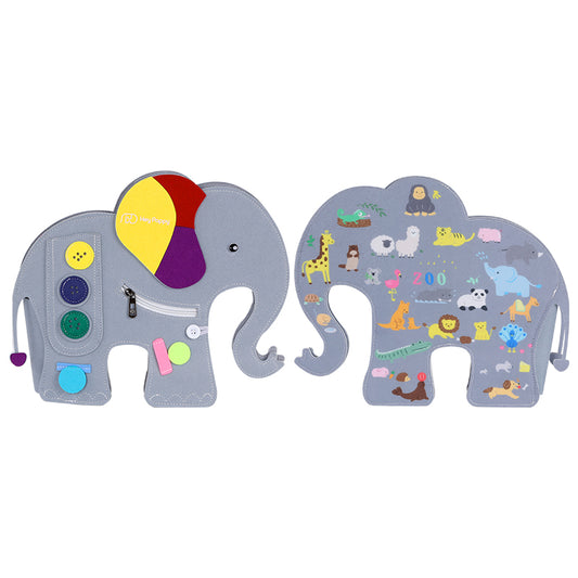 Front and back view of Elephant busy book