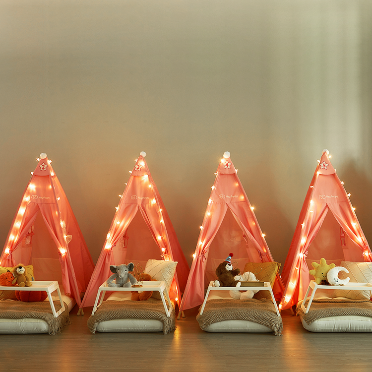 4 pink children's tents with star lights