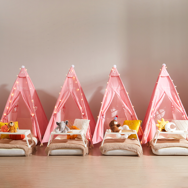 4 pink children's tents with mattresses