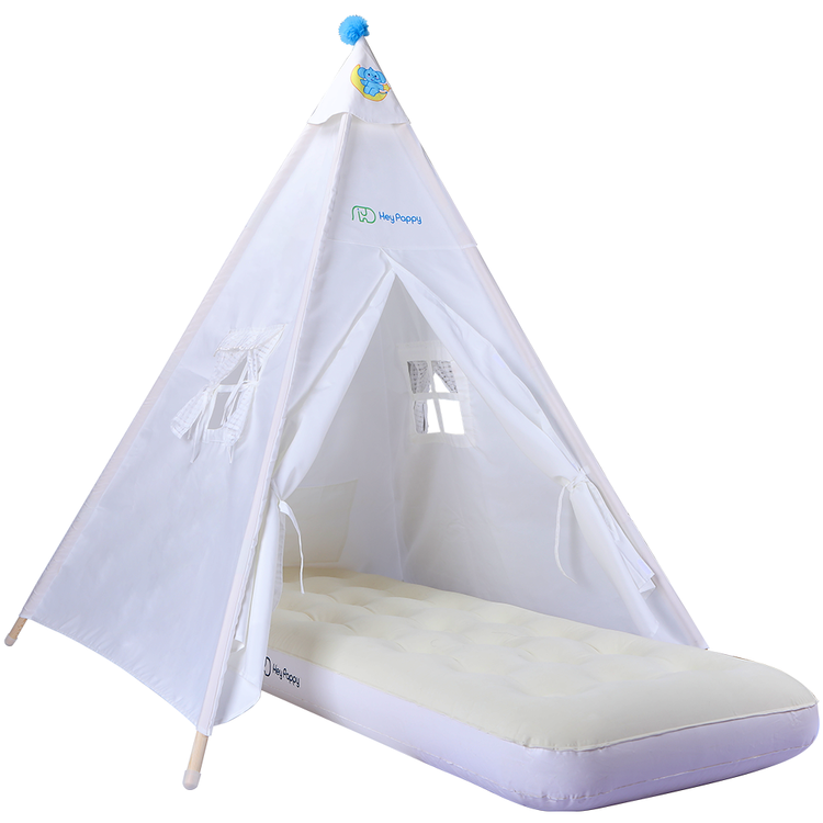 front view of a single white tent