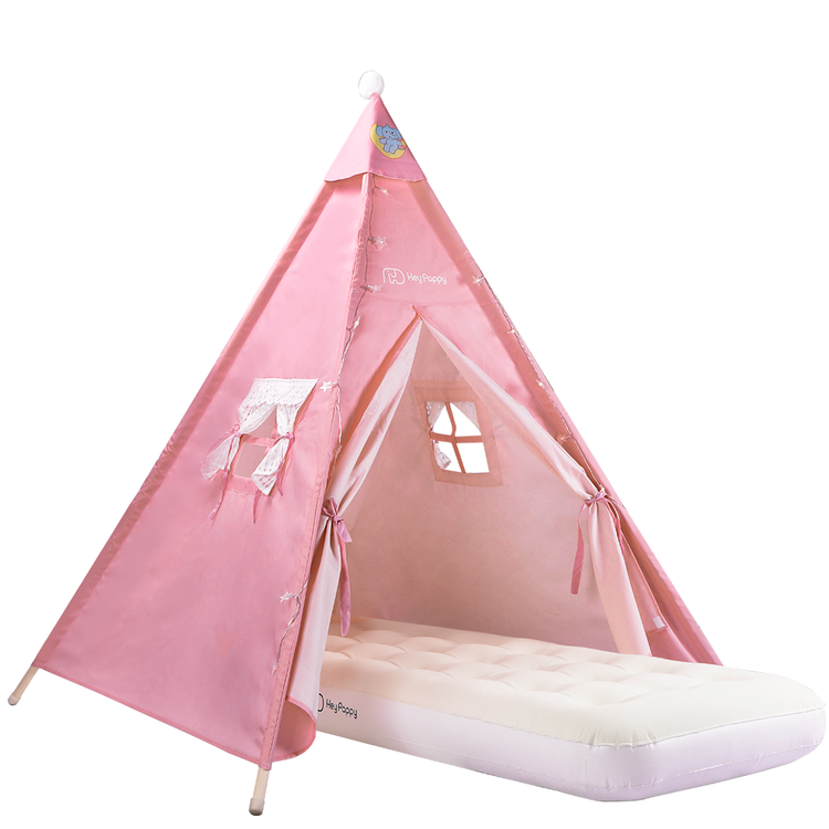 front view of pink kids tent