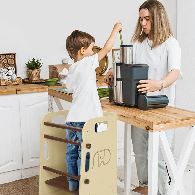 Kitchen Scene Display Picture of Beige Heypappy Toddler Helper tower