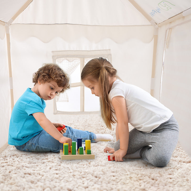 Interior view of white play tent